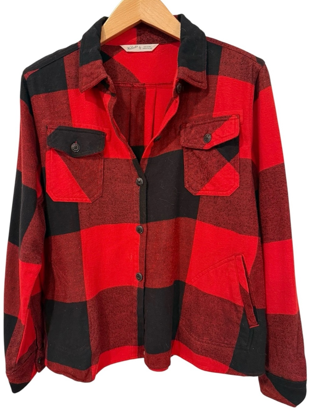 Woolrich Red Black Buffalo Plaid Flannel Shirt Jacket Shacket Cotton Womens XL
